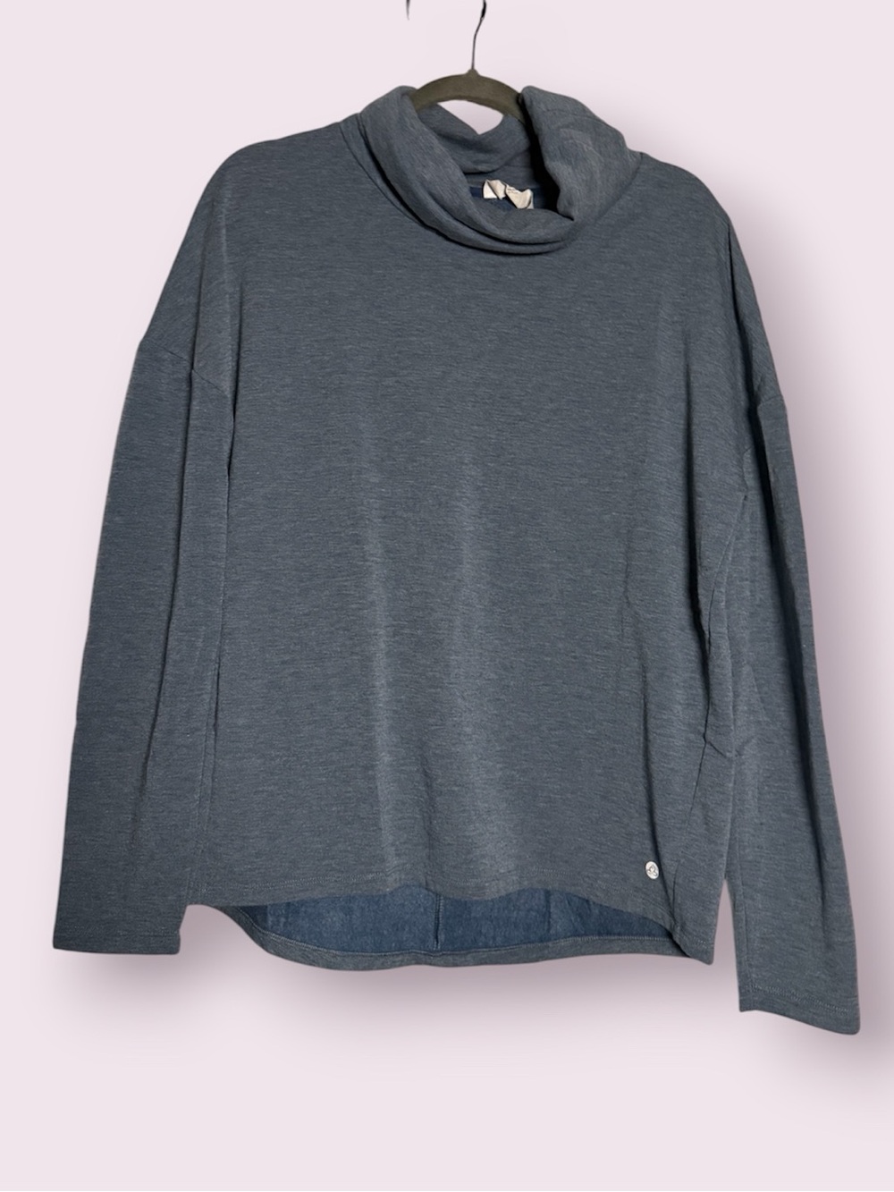 Apana Mock Cowl Neck Pullover Greyish Blue Sweatshirt Size Medium